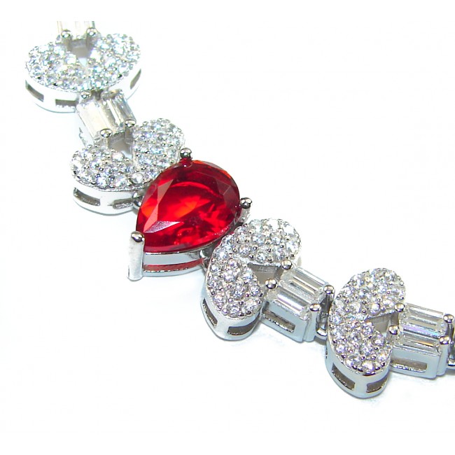 Art Deco - Crimson Royalty 4.2 carat Ruby .925 Sterling Silver .925 Sterling Silver Statement Bracelet - Close-up of Art Deco necklace with red ruby and diamond accents.