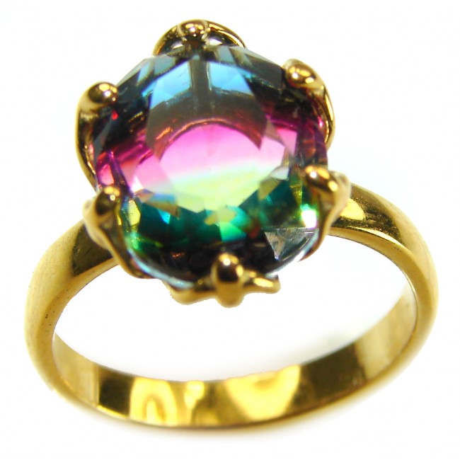 7.8 carat Brazilian Tourmaline .925 Sterling Silver dipped in 18K GOLD Perfectly handcrafted Ring s. 6 1/4