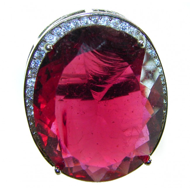 Raspberry Kisses Genuine 29.8 CARAT Red TOPAZ .925 Sterling Silver Large Statement Ring size 6 3/4