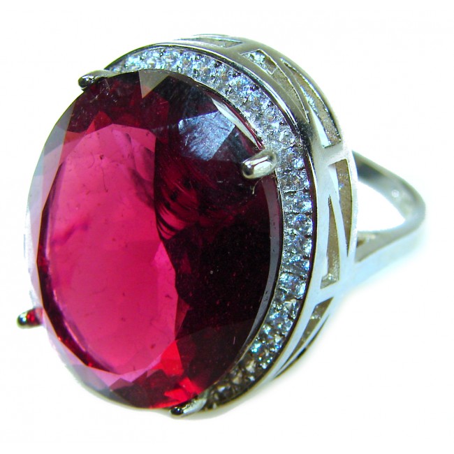 Raspberry Kisses Genuine 29.8 CARAT Red TOPAZ .925 Sterling Silver Large Statement Ring size 6 3/4