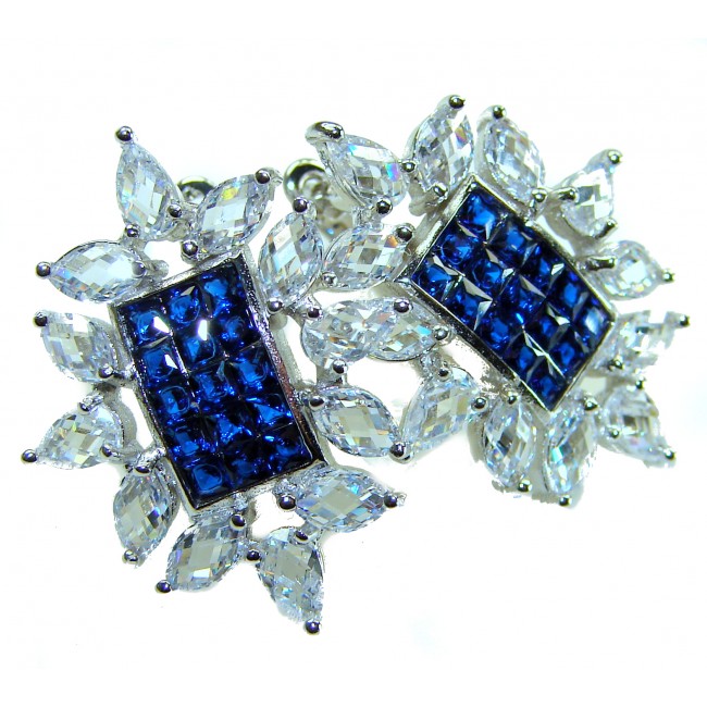 Born to Glam authentic 10.5 carat Sapphire .925 Sterling Silver handcrafted earrings - Close-up of Born to Glam 10.5 carat Sapphire .925 Sterling earrings.
