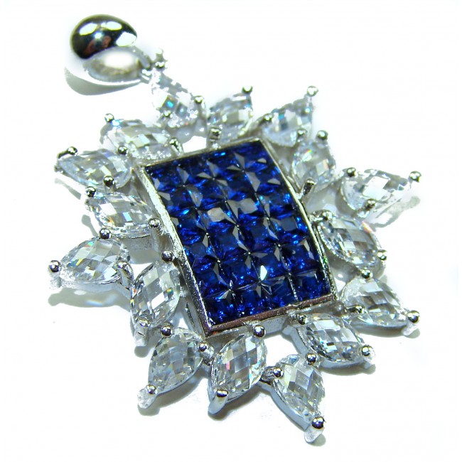 Art Deco - Precious Sapphire - authentic 12.2 carat Sapphire .925 Sterling Silver Eternity handcrafted PENDANT - Close-up of Art Deco sapphire pendant showcasing intricate stonework.