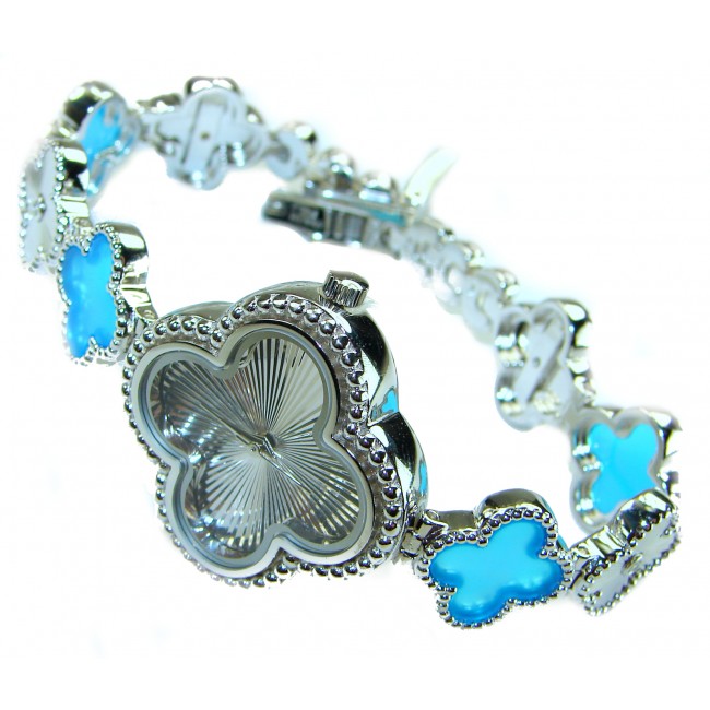 Precious Authentic inlay BLUE TOPAZ .925 Sterling Silver handmade Bracelet Watch
