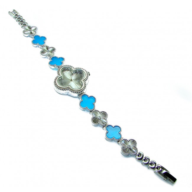 Precious Authentic inlay BLUE TOPAZ .925 Sterling Silver handmade Bracelet Watch