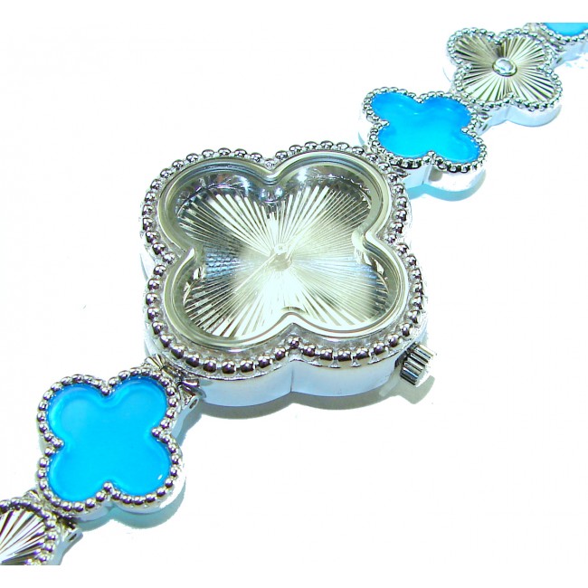 Precious Authentic inlay BLUE TOPAZ .925 Sterling Silver handmade Bracelet Watch