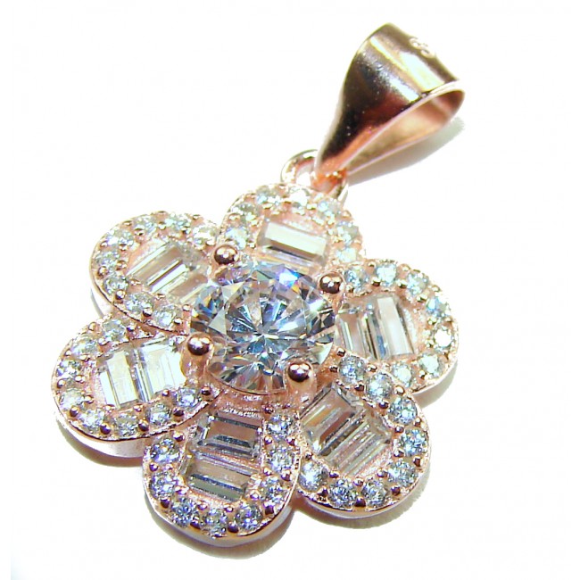 Art deco Floral design2.1 carat White Topaz .925 Sterling Silver dipped in 18K Rose Gold handcrafted Pendant