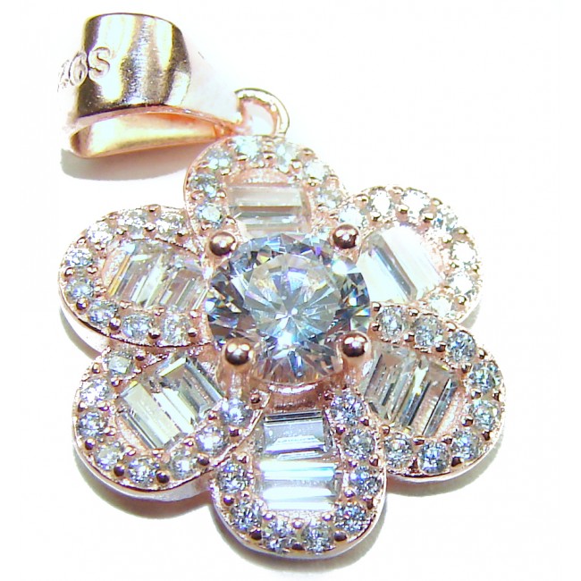Art deco Floral design2.1 carat White Topaz .925 Sterling Silver dipped in 18K Rose Gold handcrafted Pendant