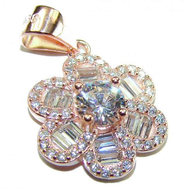 Art deco Floral design2.1 carat White Topaz .925 Sterling Silver dipped in 18K Rose Gold handcrafted Pendant