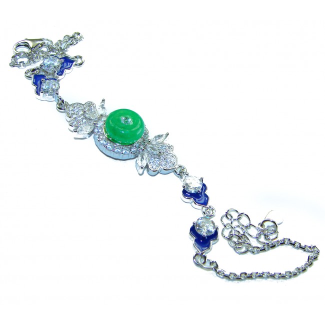 Art Deco - 4.8 carat Jade coral lapis lazuli enamel .925 Sterling Silver handmade Statement Bracelet