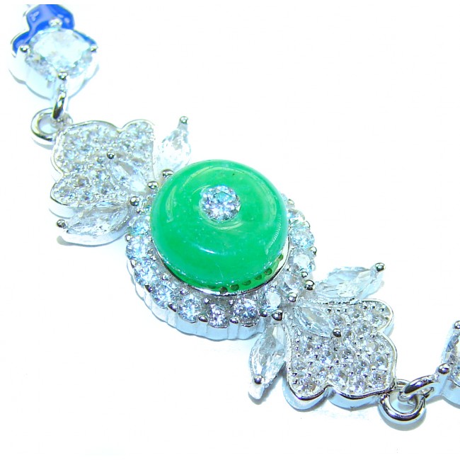 Art Deco - 4.8 carat Jade coral lapis lazuli enamel .925 Sterling Silver handmade Statement Bracelet