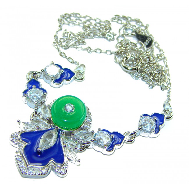 Art Deco - 5.8 carat Jade coral lapis lazuli enamel .925 Sterling Silver handmade Necklace