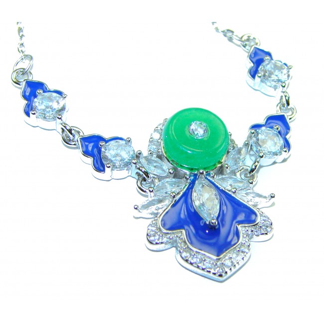 Art Deco - 5.8 carat Jade coral lapis lazuli enamel .925 Sterling Silver handmade Necklace