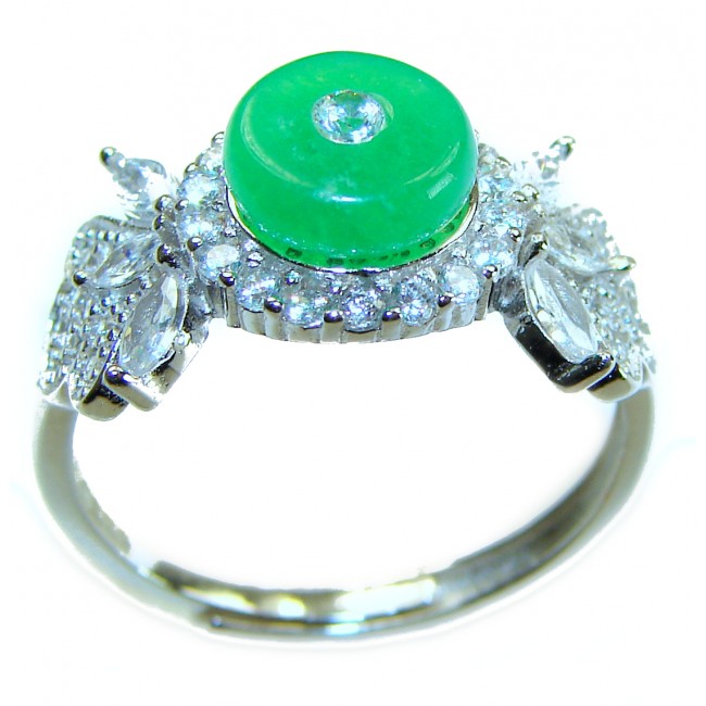 Good Fortune - Vintage Style 4.9 carat Jade .925 Sterling Silver handmade Cocktail Ring s. 8 adjustable