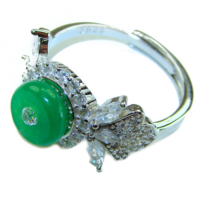 Good Fortune - Vintage Style 4.9 carat Jade .925 Sterling Silver handmade Cocktail Ring s. 8 adjustable