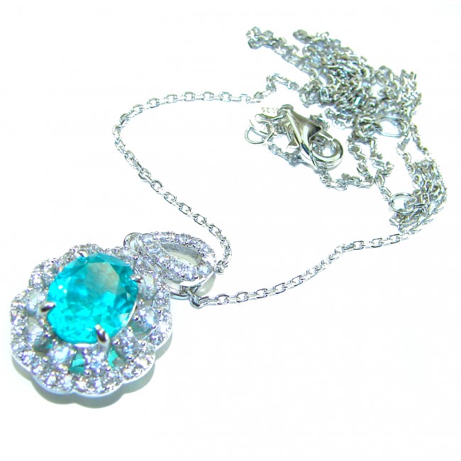 A Wild Ocean genuine 4.8 carat Paraiba Tourmaline .925 Sterling Silver handmade Statement necklace
