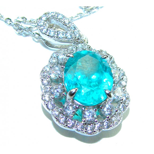 A Wild Ocean genuine 4.8 carat Paraiba Tourmaline .925 Sterling Silver handmade Statement necklace
