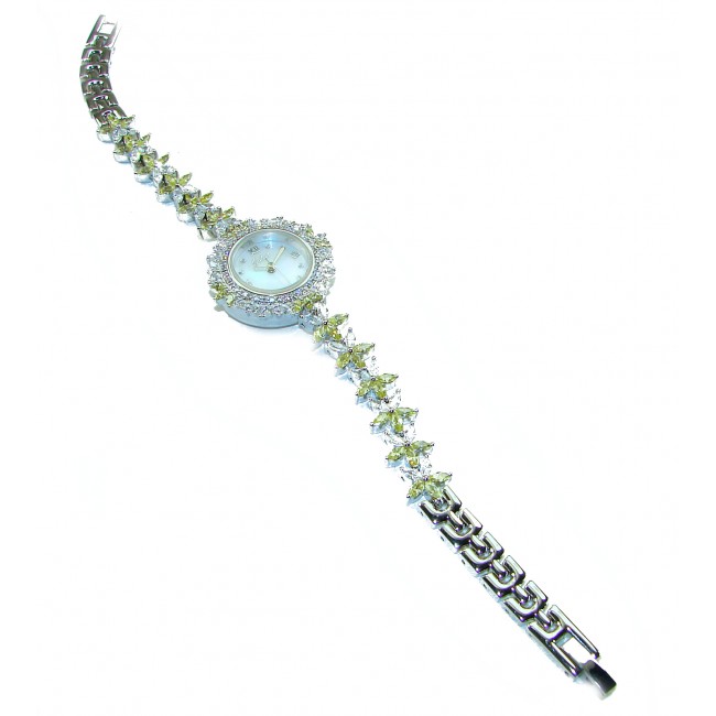 Precious 108.8 carat natural Peridot White Topaz .925 Sterling Silver handmade Bracelet - Watch
