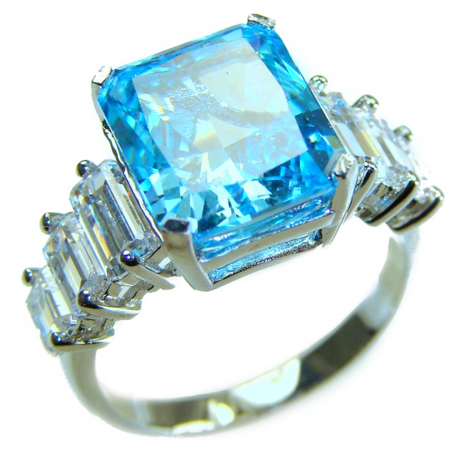 Art Deco 8.5 carat authentic Swiss Blue Topaz .925 Sterling Silver handmade Statement Ring size 6 - photo 3