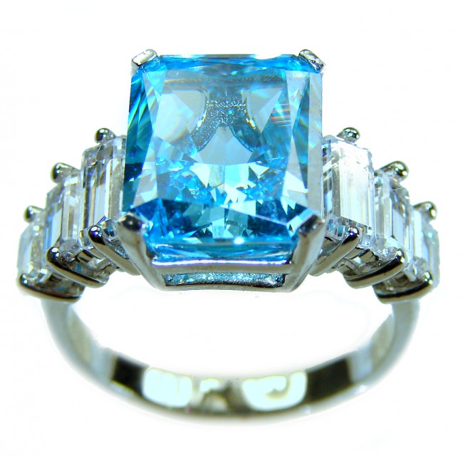 Art Deco 8.5 carat authentic Swiss Blue Topaz .925 Sterling Silver handmade Statement Ring size 6 - photo 2