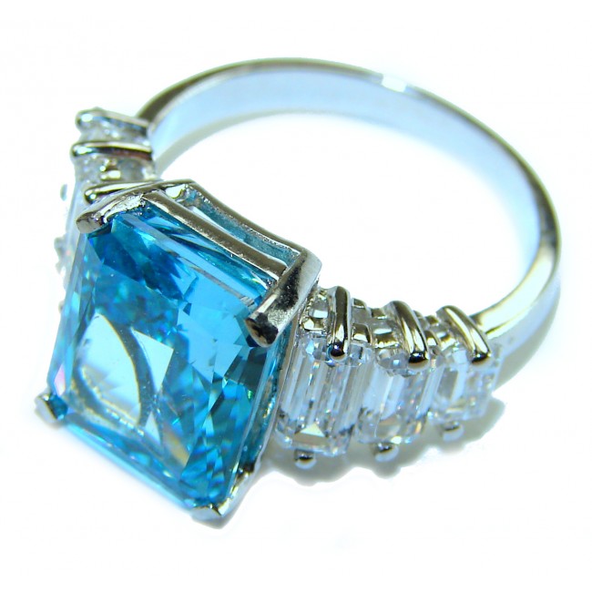 Art Deco 8.5 carat authentic Swiss Blue Topaz .925 Sterling Silver handmade Statement Ring size 6 - photo 1