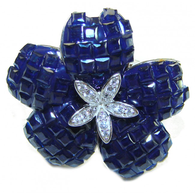 Precious Sapphire - authentic 20.2 carat Sapphire .925 Sterling Silver Eternity Ring size 6 1/4 - photo 3