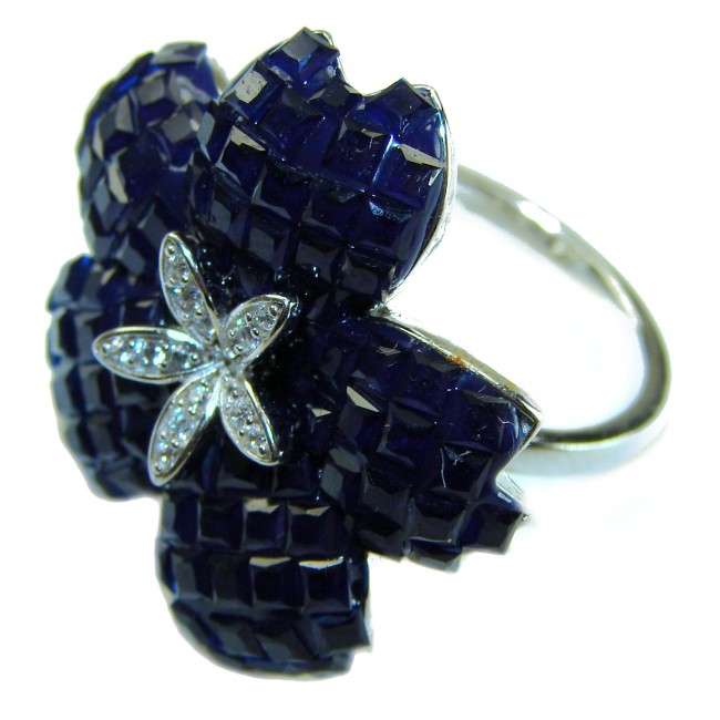 Precious Sapphire - authentic 20.2 carat Sapphire .925 Sterling Silver Eternity Ring size 6 1/4 - photo 2