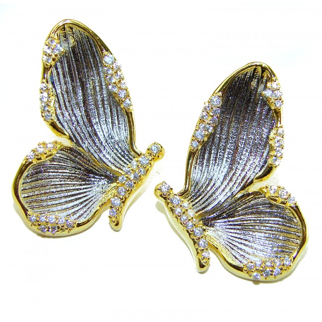 Golden Butterfly White Topaz highly polished 18K Gold over .925 Sterling Silver Italy made Earrings