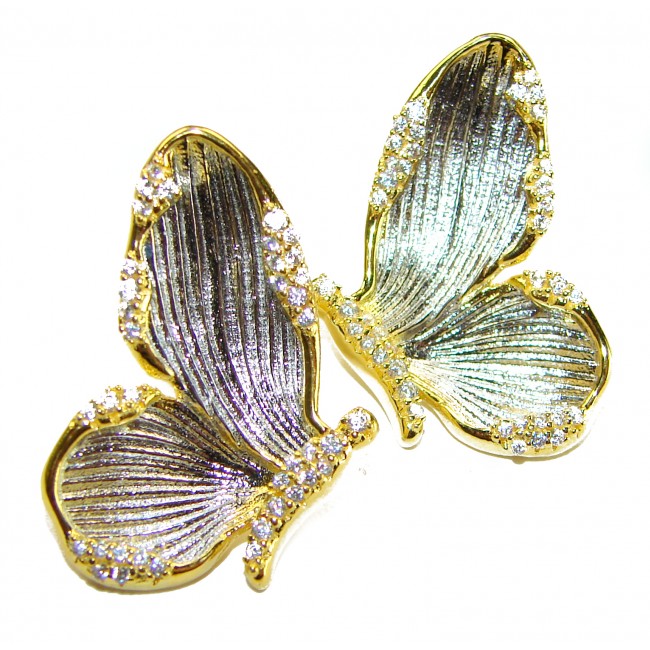 Golden Butterfly White Topaz highly polished 18K Gold over .925 Sterling Silver Italy made Earrings