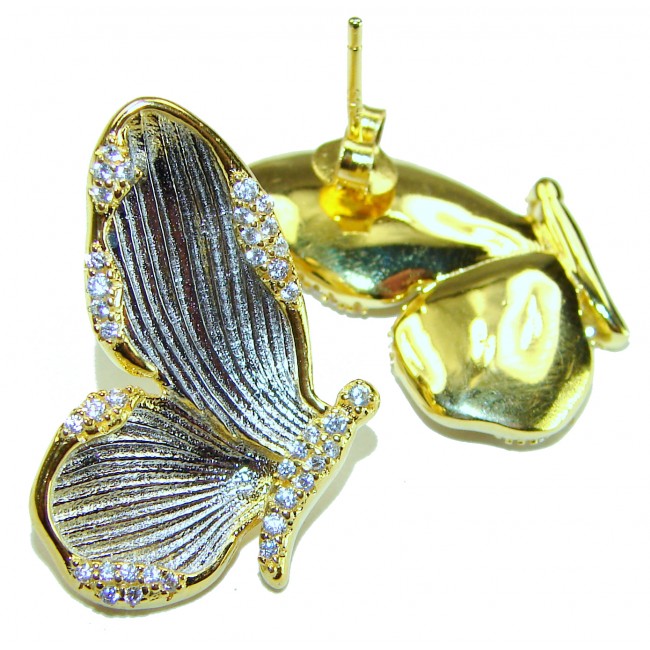 Golden Butterfly White Topaz highly polished 18K Gold over .925 Sterling Silver Italy made Earrings