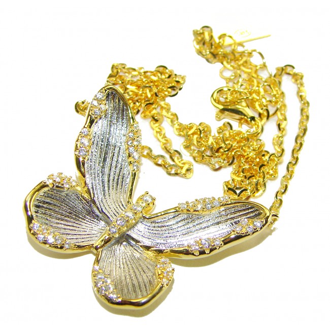 Golden Butterfly White Topaz highly polished 18K Gold over .925 Sterling Silver Italy made necklace - photo 3