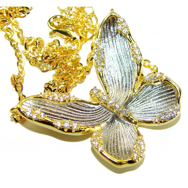 Golden Butterfly White Topaz highly polished 18K Gold over .925 Sterling Silver Italy made necklace - photo 2