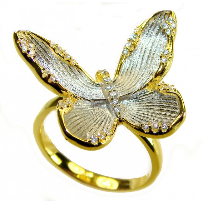 Golden Butterfly White Topaz highly polished 18K Gold over .925 Sterling Silver Italy made ring s. 8 - photo 3