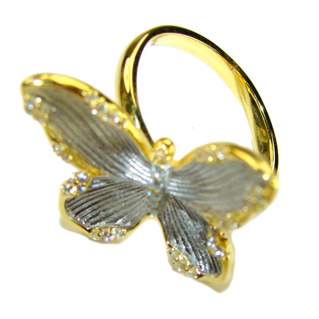 Golden Butterfly White Topaz highly polished 18K Gold over .925 Sterling Silver Italy made ring s. 8 - photo 2