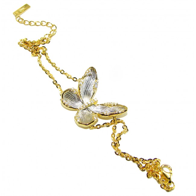 Golden Butterfly White Topaz highly polished 18K Gold over .925 Sterling Silver Italy made bracelet - photo 3