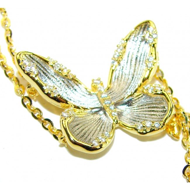 Golden Butterfly White Topaz highly polished 18K Gold over .925 Sterling Silver Italy made bracelet - photo 1