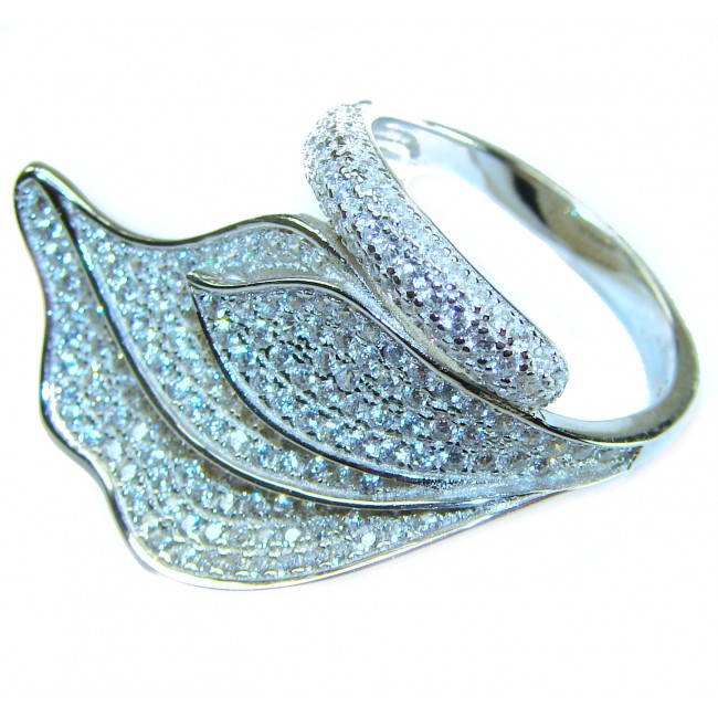 Precious Leaf Natural 11.2 carat White Topaz .925 Sterling Silver handcrafted Ring s. 8 - photo 1