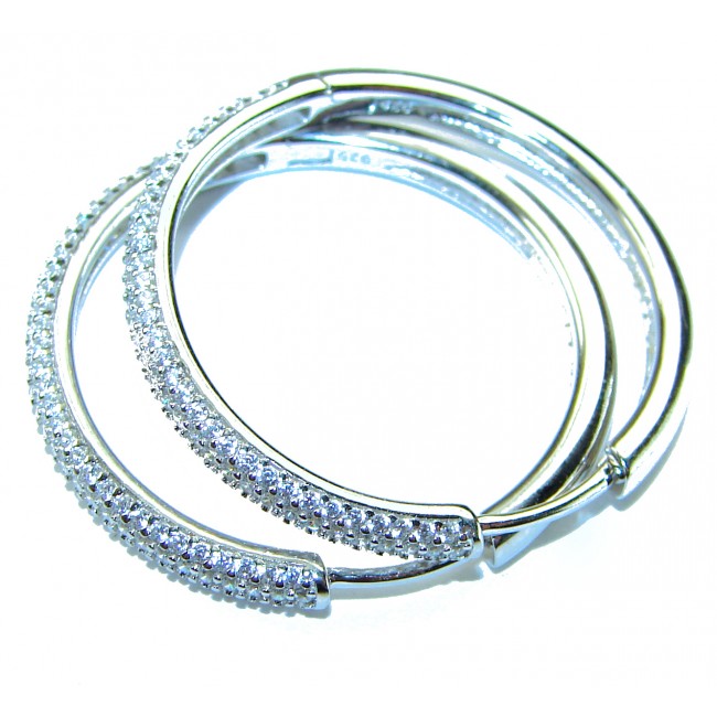 Allure Natural 8.2 carat White Topaz .925 Sterling Silver handcrafted hoop earrings - photo 2