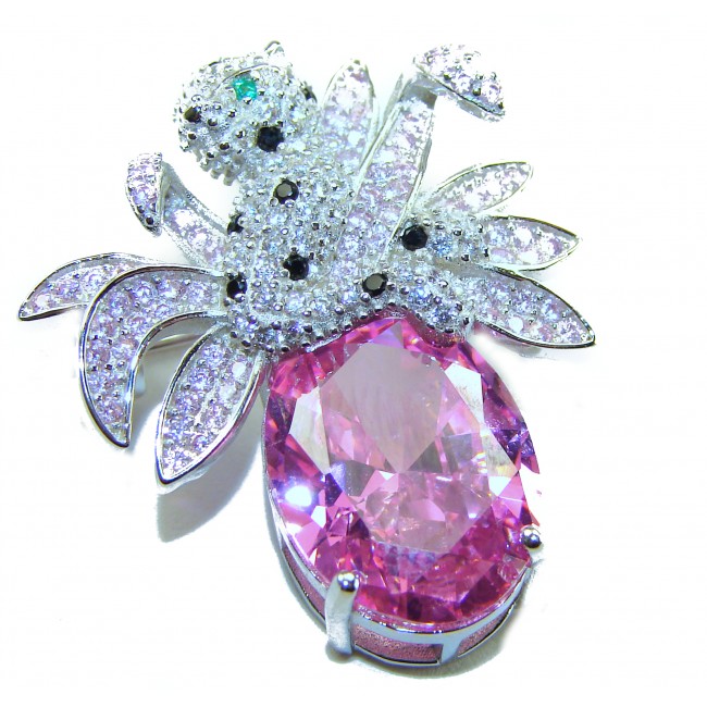 Pink Cheetah authentic 12.5 carat Swiss Blue Topaz .925 Sterling Silver Handcrafted pendant brooch - photo 4