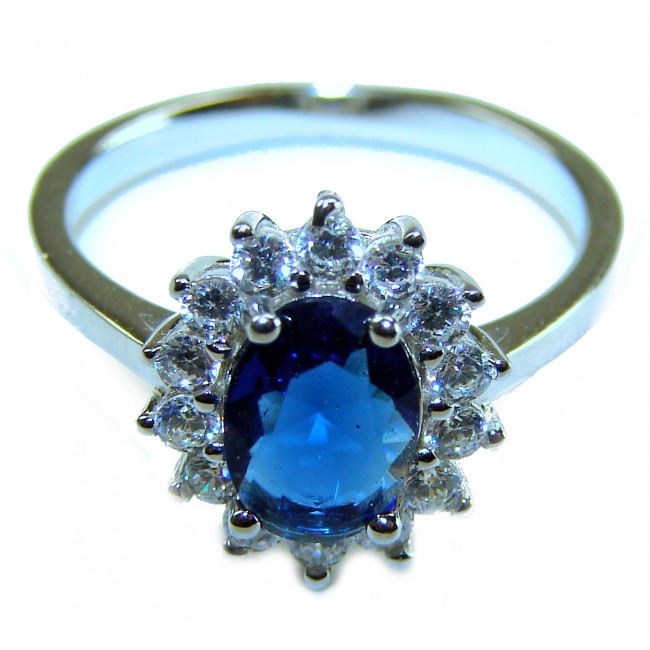 Gabriella 4.2 carat authentic Sapphire .925 Sterling Silver Eternity Ring size 7 - Close-up of Gabriella 4.2 carat sapphire ring with sterling silver setting.