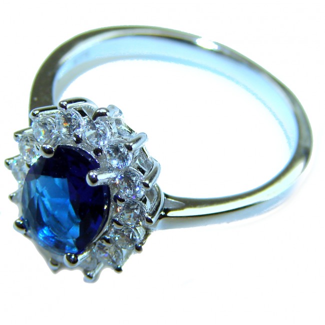 Gabriella 4.2 carat authentic Sapphire .925 Sterling Silver Eternity Ring size 7 - Sapphire and diamond ring, side view, sterling silver band.
