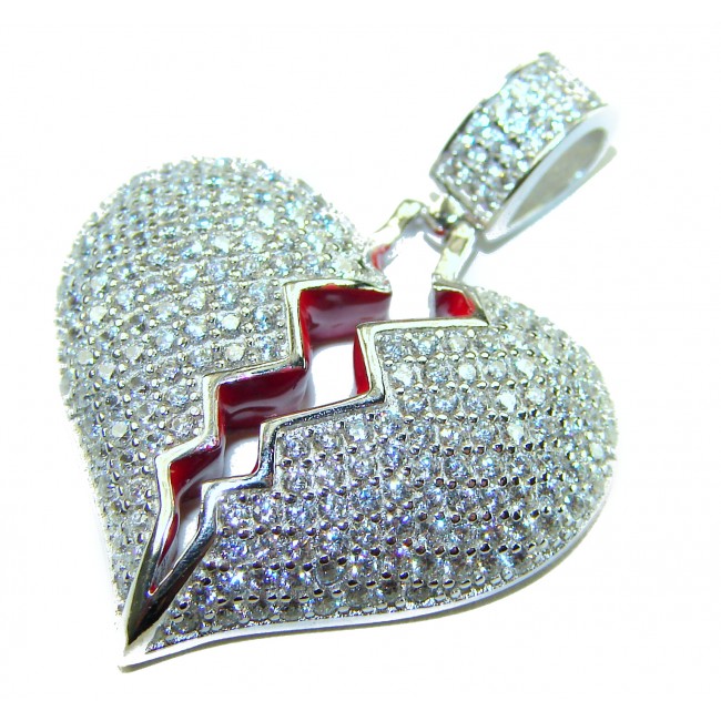 Broken Heart Luxurious 12.4 carat White Topaz .925 Sterling Silver handcrafted pendant