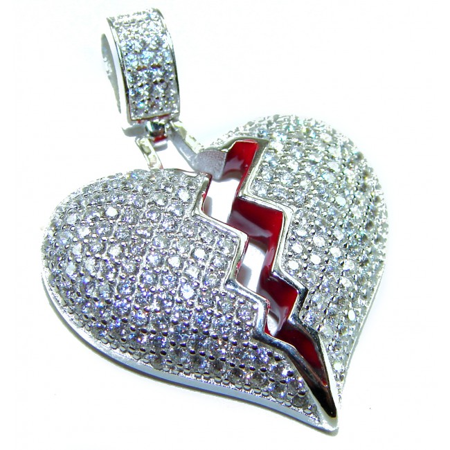 Broken Heart Luxurious 12.4 carat White Topaz .925 Sterling Silver handcrafted pendant