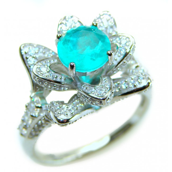 Gabriella - Luxurious 3.6 carat Emerald .925 Sterling Silver handcrafted Cocktail Ring s. 6 1/2 - Close-up of Gabriella ring with emerald and diamonds in sterling silver