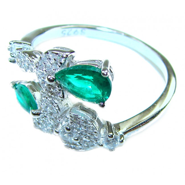 Gabriella - Luxurious 3.6 carat Emerald .925 Sterling Silver handcrafted Cocktail Ring s. 7 1/4 - Close-up of Gabriella emerald ring in sterling silver.