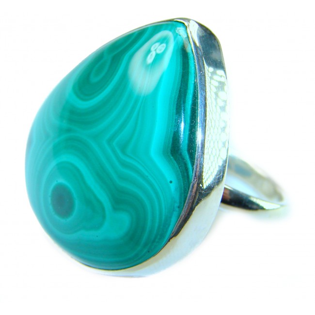 29.5 CARAT genuine Malachite from Ural .925 Sterling Silver handcrafted ring size 7 adjustable