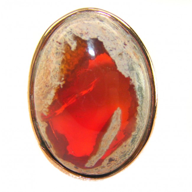 Golden Galaxy best quality 25.8 carat Mexican Opal 18K Rose Gold over .925 Sterling Silver handmade ring 7 adjustable