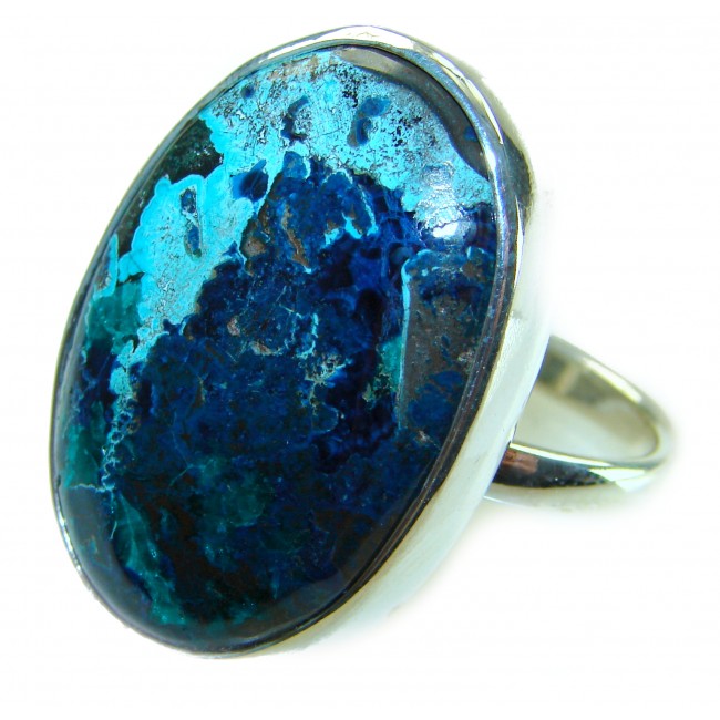 Authentic Parrot's Wing Chrysocolla .925 Sterling Silver handcrafted ring size 8 adjustable