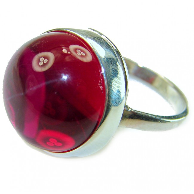Bella Rosa Genuine 10.5 CARAT Star Ruby .925 Sterling Silver Large Statement Ring size 7 1/2 - Close-up of Bella Rosa 10.5 carat star ruby on sterling silver ring.