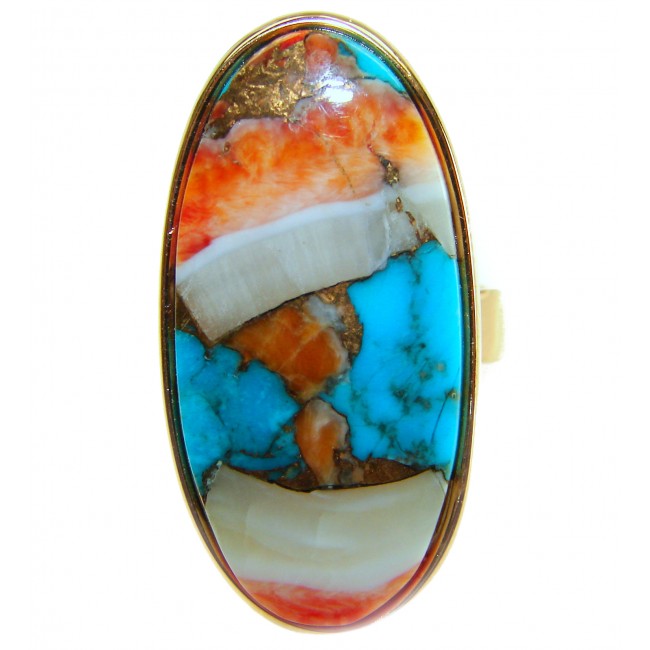 Rare 29.5 carat Oyster Turquoise 18K Gold over .925 Sterling Silver handcrafted Large ring; s. 7 adjustable