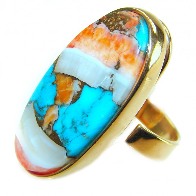 Rare 29.5 carat Oyster Turquoise 18K Gold over .925 Sterling Silver handcrafted Large ring; s. 7 adjustable